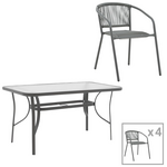 Τραπεζαρία Ensure-Lindaria Pakoworld σετ 5τεμ Μέταλλο-Γυαλί σε Ανθρακί Απόχρωση 120x70x70εκ