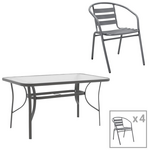 Τραπεζαρία Ensure-Tade Pakoworld σετ 5τεμ Μέταλλο-Γυαλί σε Ανθρακί Απόχρωση 120x70x70εκ