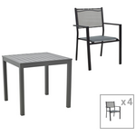 Τραπεζαρία Moly - Kliton σετ 5τεμ Pakoworld Ανθρακί και Μαύρο Αλουμίνιο-Textilene σε Ανθρακί Απόχρωση 80x80x74εκ