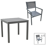 Τραπεζαρία Moly - Kliton ι σετ 5τεμ Pakoworld Ανθρακί Αλουμίνιο και Textilene σε Ανθρακί Απόχρωση 80x80x74εκ
