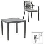 Τραπεζαρία Kliton-Kherson σετ 3τεμ Pakoworld Αλουμίνιο σε Ανθρακί Απόχρωση 80x80x74εκ