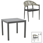 Τραπεζαρία Kliton- Elation σετ 5τεμ Pakoworld  Αλουμίνιο σε Ανθρακί Απόχρωση 80x80x74εκ