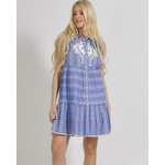 Ble Φορεμα Κοντο Αμανικο σε Μπλε Χρωμα με Λευκες Λεπτομερειες one Size (100% Cotton)