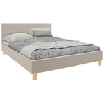 Κρεβάτι Mago Pakoworld Ύφασμα σε Εκρού Απόχρωση με Φυσικό Ξύλινο Πόδι 140x200εκ