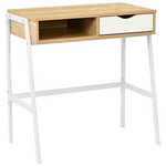 Γραφείο Εργασίας Rezio Pakoworld με Ράφι και Συρτάρι σε oak-Λευκή Απόχρωση με Πόδι Μαύρο Μέταλλο 75x45x76εκ