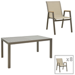 Τραπεζαρία Lafla-Azelie Pakoworld σετ 9τεμ Σαμπανιζέ Αλουμίνιο και Plywood σε Φυσική Απόχρωση 160-240x100x75εκ