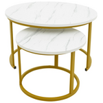 Τραπέζι Σαλονιού Relevon Pakoworld σετ 2τεμ mdf σε Απόχρωση Λευκού Όψης Μαρμάρου 80x80x45εκ