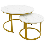 Τραπέζι Σαλονιού Relevon Pakoworld σετ 2τεμ mdf σε Απόχρωση Λευκού Όψης Μαρμάρου 80x80x45εκ
