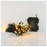 Σειρα Μπαταριας, 96 led 3mm, με Προγραμμα, Μνημη και Timer, Προεκταση Παροχης 50cm, Πρασινο Καλωδιο, Θερμο Λευκο Led, ανα 7,5cm, Ip44