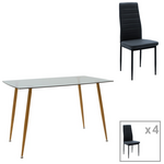 Τραπεζαρία Chloe-Parker Pakoworld σετ 5τεμ Γυάλινο σε Ανθρακί-Φυσική Απόχρωση 120x70x75εκ