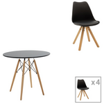 Τραπεζαρία Julita-Caron Pakoworld σετ 5τεμ mdf σε Μαύρη-Φυσική Απόχρωση Φ80x76εκ