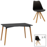 Τραπεζαρία Natali-Caron Pakoworld σετ 5τεμ mdf σε Μαύρη-Φυσική Απόχρωση 120x80x76εκ