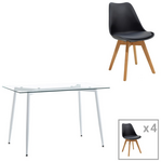 Τραπεζαρία Quana-Gaston Pakoworld σετ 5τεμ Γυάλινο 8χιλ Διάφανο - Πόδι Μαύρο-Μαυρη Απόχρωση 120x70x75εκ