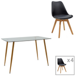 Τραπεζαρία Chloe -Gaston Pakoworld σετ 5τεμ Γυάλινο 8χιλ Ανθρακί - Πόδι Φυσικό 120x70x75εκ