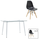 Τραπεζαρία Quana-Julita Pakoworld σετ 5τεμ Γυάλινο 8χιλ Διάφανο - Μαύρο Πόδι 120x70x75εκ