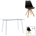 Τραπεζαρία Quana-Caron σετ 5τεμ Pakoworld Γυάλινο και pp σε Μαύρη-Φυσική Απόχρωση 120x70x75εκ