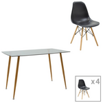 Τραπεζαρία Chloe-Julita Pakoworld σετ 5τεμ Γυάλινο 8χιλ Ανθρακί - Πόδι Φυσικό 120x70x75εκ