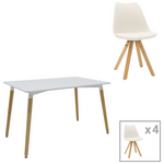 Τραπεζαρία Natali-Caron Pakoworld σετ 5τεμ mdf Λευκό-Πόδια Φυσικό 120x80x76εκ