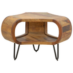 Τραπέζι Merck Pakoworld Μασιφ Ξύλο Sheesham σε Καρυδί Απόχρωση με Μαύρα Μεταλλικά Πόδια Φ55x38εκ