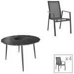 Τραπεζαρία Pinap-Dashiell σετ 5τεμ Pakoworld Μαύρο Αλουμίνιο και Plywood σε Μαύρη Απόχρωση Φ110x74εκ