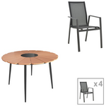 Τραπεζαρία Pinap-Dashiell σετ 5τεμ Pakoworld Μαύρο Αλουμίνιο και Plywood σε Φυσική Απόχρωση Φ110x74εκ