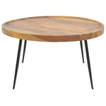 Τραπέζι Tavolo Pakoworld Μασιφ Ξύλο Sheesham σε Καρυδί Απόχρωση με Μαύρα Μεταλλικά Πόδια Φ75x39εκ