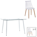 Τραπεζαρία Quana-Aurora i Pakoworld σετ 5τεμ σε Διάφανο-Λευκή Απόχρωση 120x70x75εκ