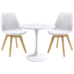 Τραπεζαρία Elijah-Gaston Pakoworld σετ 3τεμ pp-pu σε Λευκή Απόχρωση με Φυσικό Πόδι Φ60x74εκ