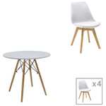 Τραπεζαρία Julita-Gaston σετ 5τεμ Pakoworld mdf και Ξύλο Οξιάς σε Λευκή-Φυσική Απόχρωση Φ80x73εκ