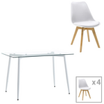 Τραπεζαρία Quana-Gaston Pakoworld σετ 5τεμ Γυάλινο 8χιλ Διάφανο - Λευκό 120x70x75εκ