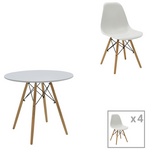 Τραπεζαρία Julita σετ 5τεμ Pakoworld mdf και Ξύλο Οξιάς σε Λευκή-Φυσική Απόχρωση Φ80x73εκ