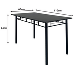 Τραπεζαρία Roza ii Pakoworld σετ 5τμχ mdf σε Μαύρη Απόχρωση με Μαύρα Μεταλλικά Πόδια 110x60x74εκ