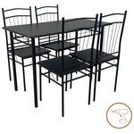 Τραπεζαρία Roza ii Pakoworld σετ 5τμχ mdf σε Μαύρη Απόχρωση με Μαύρα Μεταλλικά Πόδια 110x60x74εκ