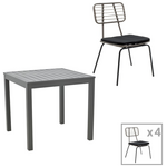 Τραπεζαρία Naoki - Kliton σετ 5τεμ Pakoworld Ανθρακί Αλουμίνιο και Μέταλλο σε Μαύρη Απόχρωση 80x80x74εκ