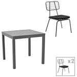 Τραπεζαρία Naoki - Kliton σετ 3τεμ Pakoworld Ανθρακί Αλουμίνιο και Μέταλλο σε Μαύρη Απόχρωση 80x80x74εκ