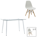 Τραπεζαρία Quana-Julita Pakoworld σετ 5τεμ Γυάλινο 8χιλ Διάφανο - Λευκό 120x70x75εκ