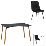 Τραπεζαρία Natali-Noor Pakoworld σετ 5τεμ  mdf Μαύρο-Πόδια Φυσικό 120x80x76εκ