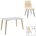 Τραπεζαρία Natali-Noor Pakoworld σετ 5τεμ  mdf Λευκό-Μπεζ-Πόδια Φυσικό 120x80x76εκ