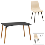 Τραπεζαρία Natali-Noor Pakoworld σετ 5τεμ  mdf Λευκό-Μπεζ-Μαύρο 120x80x76εκ