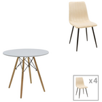 Τραπεζαρία Julita-Noor Pakoworld σετ 5τεμ mdf Λευκό-Μπεζ-Φυσικό Φ80x73εκ