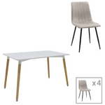 Τραπεζαρία Natali-Noor Pakoworld σετ 5τεμ  mdf Λευκό-Γκρι-Πόδια Φυσικό 120x80x76εκ