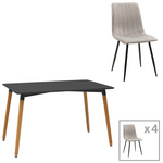 Τραπεζαρία Natali-Noor Pakoworld σετ 5τεμ  mdf Μαύρο-Γκρι-Πόδια Φυσικό 120x80x76εκ