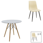 Τραπεζαρία Julita-Noor Pakoworld σετ 5τεμ mdf Λευκό-Μπεζ Ύφασμα Φ80x73εκ