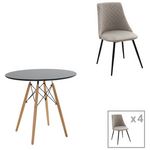 Τραπεζαρία Gustas-Giselle Pakoworld σετ 5τεμ Λευκό Μαρμάρου Sintered Stone-Βελούδο Γκρι 120x60x75εκ