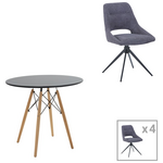 Τραπεζαρία Gustas-Luciano i Pakoworld σετ 5τεμ Λευκό Μαρμάρου Sintered Stone-Ανθρακί Ύφασμα 120x60x75εκ