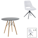 Τραπεζαρία Gustas-Luciano i Pakoworld σετ 5τεμ Λευκό Μαρμάρου Sintered Stone-Μπεζ Ύφασμα 120x60x75εκ