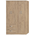 Ντουλάπα Ρούχων Τετράφυλλη Zelia Pakoworld με 2 Συρτάρια σε oak Απόχρωση 120x42x180εκ