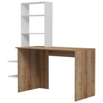 Γραφείο Εργασίας Bivoro με Ραφιέρα Pakoworld σε oak -Λευκή Απόχρωση 146x55x129εκ