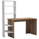 Γραφείο Εργασίας Bivoro με Ραφιέρα Pakoworld σε oak -Λευκή Απόχρωση 146x55x129εκ