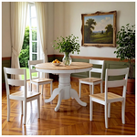 Tραπεζαρία Lars-York Pakoworld σετ 5τμχ Επεκτεινόμενη Ξύλο Λευκό-Φυσικό Φ100(+38)x100x75εκ